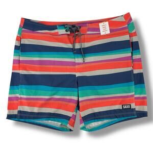 Saxx Betawave 2N1 Swim Trunk Boardshorts Mens Sz 36 17" Stripe